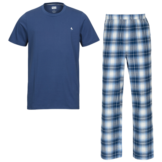 Lyhythihainen flanellipyjama navy white check