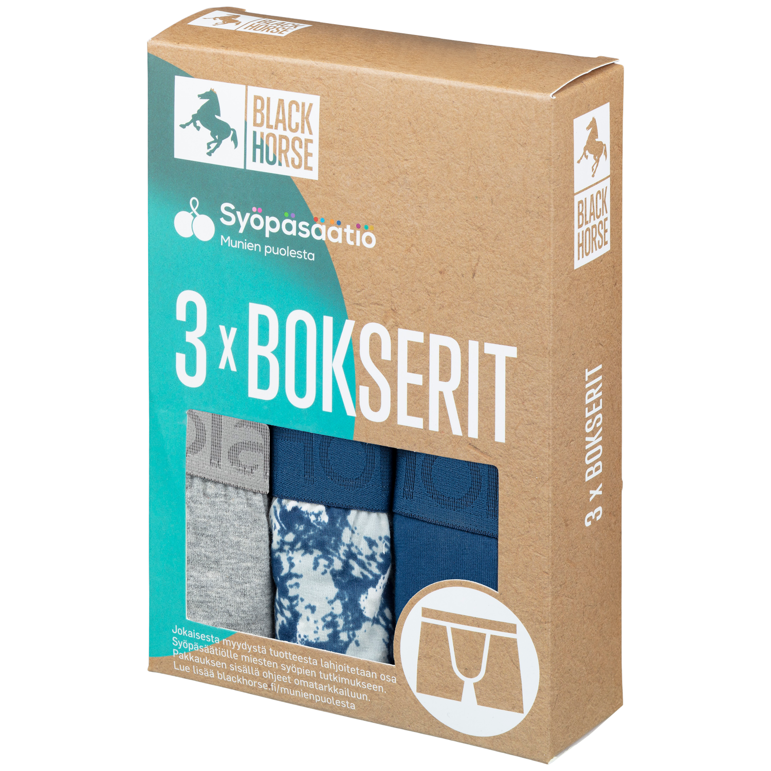 Black Horse munien puolesta bokserit puuvilla 3-pack tuotekuva